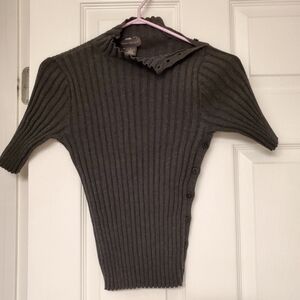 Banana Republic Cowl Neck Sweater Ribbed Knit Casual Short Sleeves Stretch Gray